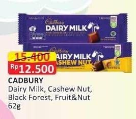 Promo Harga CADBURY Dairy Milk Black Forest, Cashew Nut, Fruit Nut, Original 65 gr - Alfamart