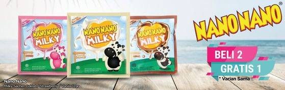 Promo Harga NANO NANO Milky Candy Coklat, Vanila, Strawberry 12 gr - TIP TOP
