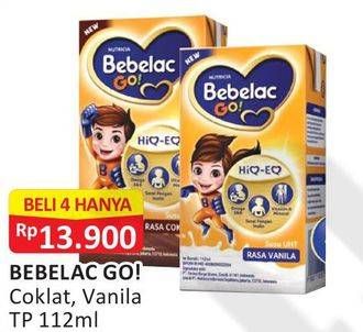 Promo Harga BEBELAC GO Susu Cair Coklat, Vanilla per 4 pcs 112 ml - Alfamart