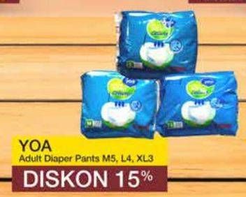 Promo Harga YOA Adult Diapers Pants L4, M5, XL3 3 pcs - Yogya