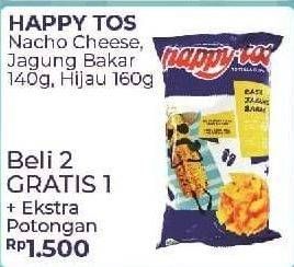 Promo Harga HAPPY TOS Tortilla Chips Hijau, Jagung Bakar/Roasted Corn, Nacho Cheese 140 gr - Alfamart