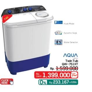 Promo Harga Aqua QW-751XT Mesin Cuci Twin Tub  - LotteMart