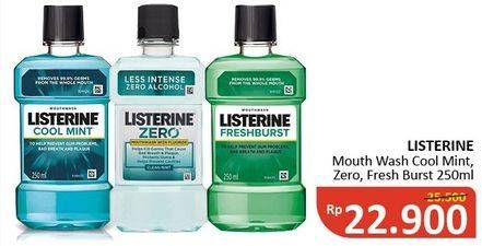 Promo Harga LISTERINE Mouthwash Antiseptic Cool Mint, Zero, Fresh Burst 250 ml - Alfamidi