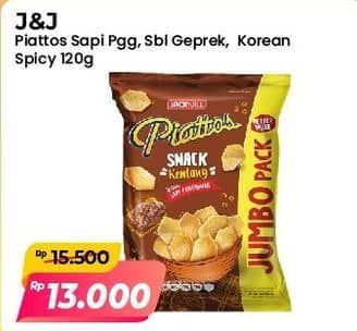 Promo Harga Piattos Snack Kentang Korean Spicy Noodle, Sambal Geprek, Sapi Panggang 120 gr - Alfamart