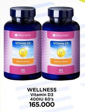 Promo Harga Wellness Vitamin D3 400IU 60 pcs - Watsons