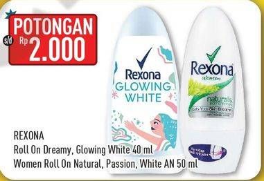 Promo Harga REXONA Deo Roll On Dreamy, Glowing White 40 ml - Hypermart