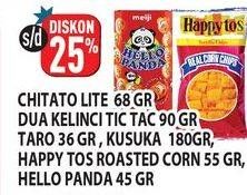 Promo Harga CHITATO Lite Snack Potato Chips/DUA KELINCI Tic Tac/TARO Net/KUSUKA Keripik Singkong/HAPPY TOS Tortilla Chips/MEIJI HELLO PANDA Biscuit   - Hypermart