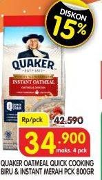 Promo Harga Quaker Oatmeal Quick Cooking, Merah 800 gr - Superindo
