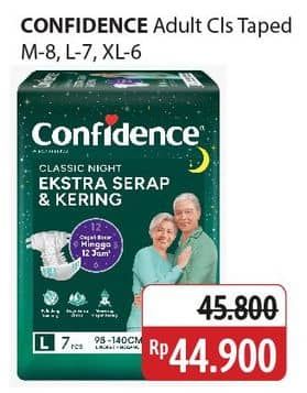 Promo Harga Confidence Adult Classic Night Ekstra Serap & Kering XL6, M8, L7 6 pcs - Alfamidi