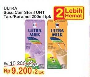 Promo Harga ULTRA MILK Susu UHT Taro, Caramel per 2 pcs 200 ml - Indomaret