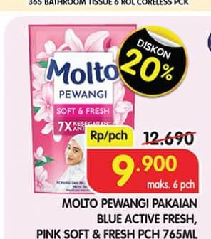 Promo Harga Molto Pewangi Active Fresh, Hijab Soft Fresh 780 ml - Superindo