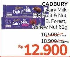 Promo Harga CADBURY Dairy Milk Fruit Nut, Black Forest, Cashew Nut 65 gr - Alfamidi