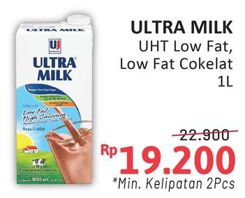 Promo Harga Ultra Milk Susu UHT Low Fat Coklat, Low Fat Full Cream 1000 ml - Alfamidi