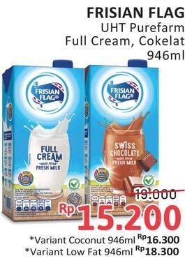 Promo Harga Frisian Flag Susu UHT Purefarm Full Cream, Swiss Chocolate 946 ml - Alfamidi