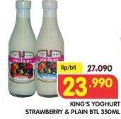 Promo Harga KINGS Yoghurt Plain, Strawberry 350 ml - Superindo