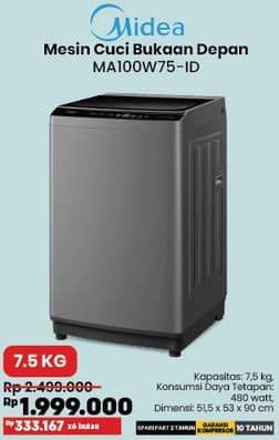 Promo Harga Midea MA100W75-ID Mesin Cuci Top Load 7.5 Kg  - COURTS