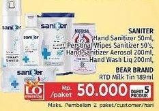 SANITER Gel Instant Hand Sanitizer 50ml + SANITER Wet Wipes 50s + SANITER Air & Surface Saniter Aerosol 200ml + SANITER Hand Wash 200ml + BEAR BRAND Susu Steril 189ml
