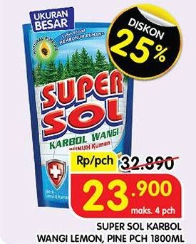 Promo Harga Supersol Karbol Wangi Lemon Mint, Pine 1800 ml - Superindo