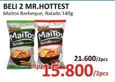 Promo Harga MR HOTTEST Maitos Tortilla Chips Balado, BBQ per 2 pouch 140 gr - Alfamidi