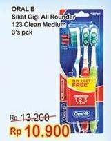 Promo Harga ORAL B Toothbrush All Rounder 1 2 3 Medium 3 pcs - Indomaret