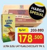 Promo Harga ULTRA MILK Susu UHT Coklat, Full Cream per 12 tpk 1000 ml - Superindo
