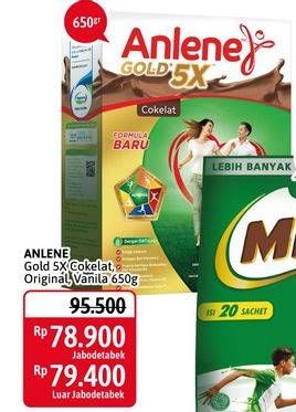 Promo Harga ANLENE Gold Plus 5x Hi-Calcium Vanila, Coklat, Original 650 gr - Alfamidi