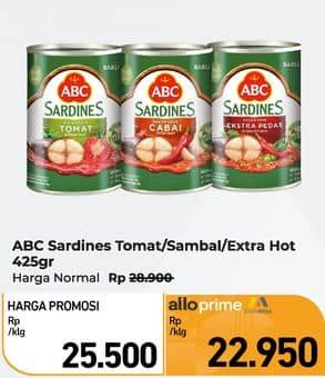 Promo Harga ABC Sardines Saus Tomat, Saus Cabai, Saus Ekstra Pedas 425 gr - Carrefour
