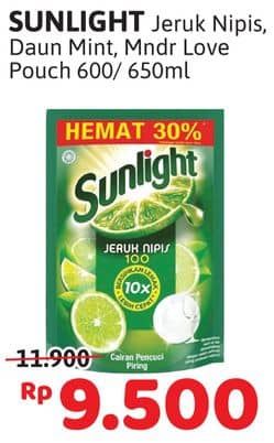 Promo Harga Sunlight Pencuci Piring Jeruk Nipis 100, Anti Bau With Daun Mint, Mandarin Orange 600 ml - Alfamidi