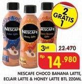 Promo Harga NESCAFE Ready to Drink Choco Banana Latte, Eclair Latte, Honey Latte per 3 botol 220 ml - Superindo