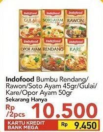 Promo Harga Indofood Bumbu Instan Gulai, Kare, Opor Ayam, Rawon, Rendang, Soto Ayam 45 gr - Carrefour