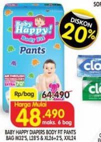 Promo Harga Baby Happy Body Fit Pants M32, L28, XL26+2, XXL24 24 pcs - Superindo