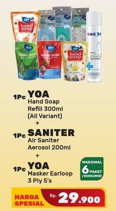 Promo Harga YOA Hand Soap Refill 300ml All Variant, SANITER Air Saniter Aerosol 200ml, YOA Masker Earloop 3ply 5s  - Yogya