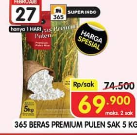 Promo Harga 365 Beras Premium Pulen 5000 gr - Superindo