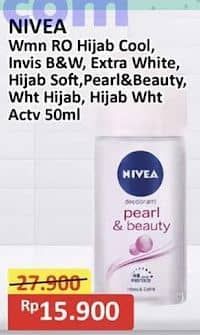 Promo Harga Nivea Deo Roll On Brightening Hijab Cool, Black White Invisible Fresh, Pearl Beauty, Whitening Hijab Fresh, Bright Hijab Soft 50 ml - Alfamart