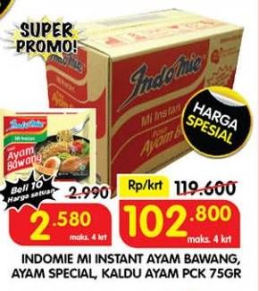 Promo Harga Indomie Mi Kuah Ayam Bawang, Ayam Spesial, Kaldu Ayam per 40 pcs 65 gr - Superindo