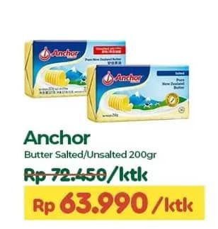 Promo Harga Anchor Butter Salted, Unsalted 200 gr - TIP TOP