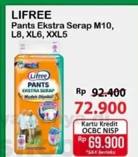 Promo Harga Lifree Popok Celana Ekstra Serap L8, M10, XL6, XXL5 5 pcs - Alfamart