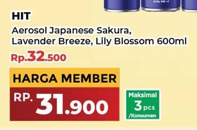 Promo Harga HIT Aerosol Japanese Sakura, Lavender Breeze, Lilly Blossom 600 ml - Yogya