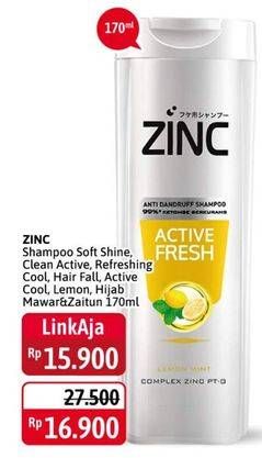 Zinc Shampoo soft shine, clean active, refreshing cool, hair fall, active cool, lemon, hijab mawar&zaitun 170ml