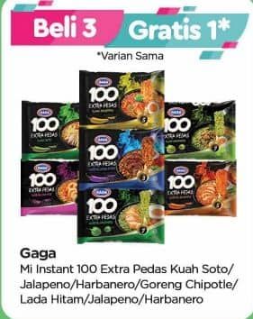 Promo Harga Gaga 100 Extra Pedas Kuah Soto, Goreng Jalapeno, Kuah Jalapeno, Goreng Harbanero, Kuah Harbanero, Goreng Chipotle, Goreng Lada Hitam 75 gr - TIP TOP