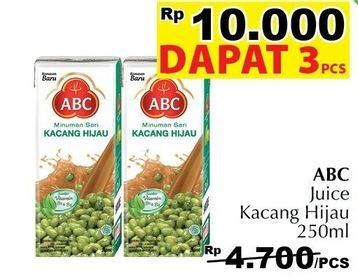 Promo Harga ABC Minuman Sari Kacang Hijau per 3 pcs 250 ml - Giant