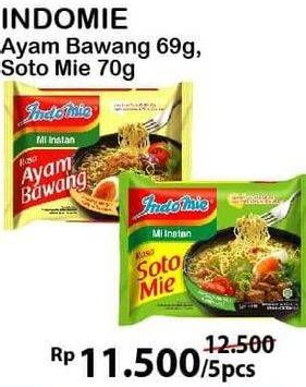 Promo Harga INDOMIE Mi Kuah Ayam Bawang, Soto Mie per 5 pcs - Alfamart