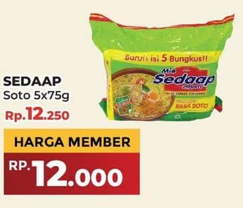 Promo Harga Sedaap Mie Kuah Soto per 5 pcs 75 gr - Yogya
