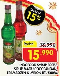 Promo Harga Freiss Syrup Cocopandan, Frambozen, Melon 500 ml - Superindo