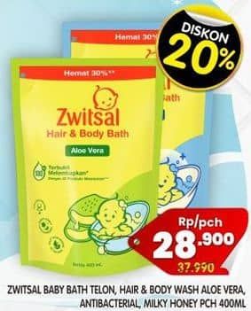 Promo Harga Zwitsal Natural Baby Bath 2 In 1 Aloe Vera, Antibacterial, Milky Honey 400 ml - Superindo
