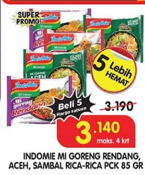 Promo Harga Indomie Mi Goreng Rendang, Aceh, Sambal Rica Rica 85 gr - Superindo