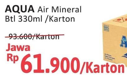 Promo Harga Aqua Air Mineral per 24 botol 330 ml - Alfamidi