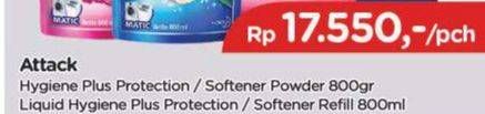 Promo Harga ATTACK Detergent Liquid Hygiene Plus Protection, Plus Softener 800 ml - TIP TOP