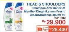 Promo Harga HEAD & SHOULDERS Shampoo Clean Balanced, Cool Menthol, Lemon Fresh 300 ml - Indomaret