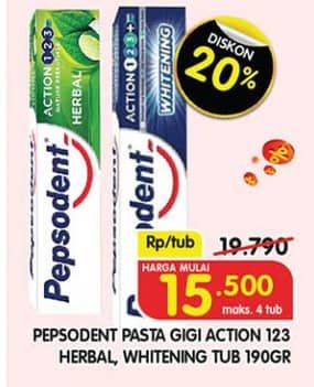 Promo Harga Pepsodent Pasta Gigi Action 123 Herbal, Whitening 190 gr - Superindo